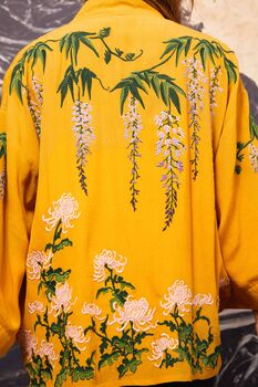 Wisteria And Chrysanthemum Mustard Embroidered Short Kimono, 4 of 8