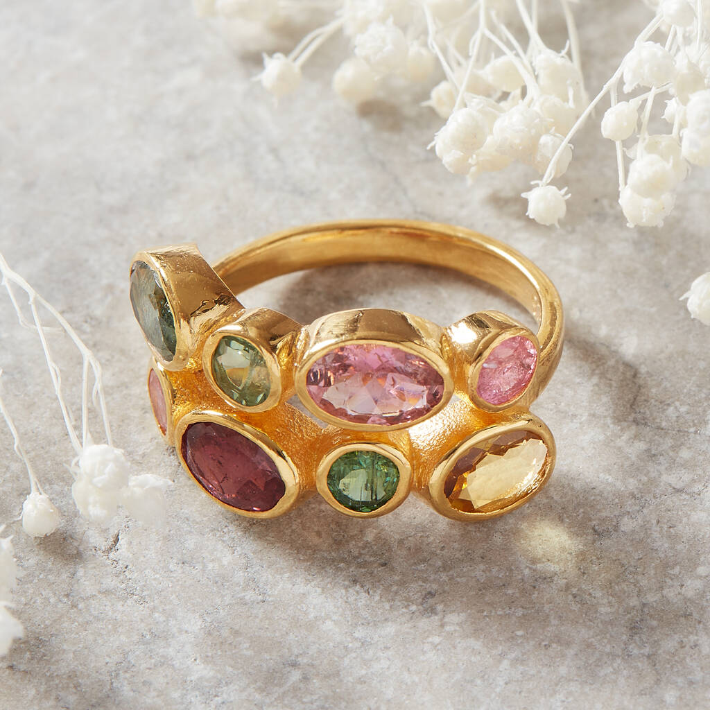 Tourmaline 18k Gold Plated Silver Statement Ring By Rochejewels