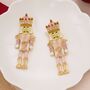 Pink Or Red Nutcracker Statement Christmas Earrings, thumbnail 1 of 6