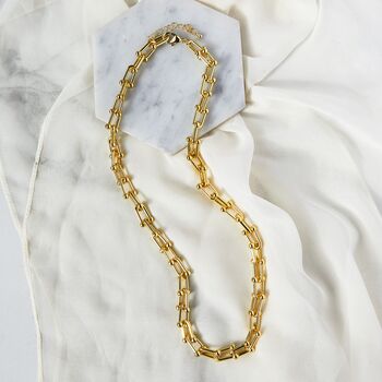 Interlocking U Chain Gold Plated Drop Earrings, 6 of 10
