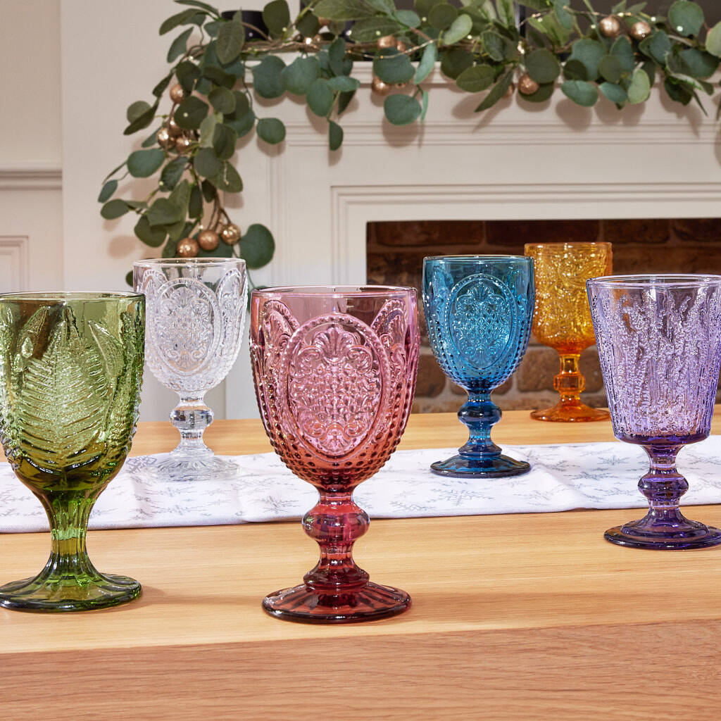 Dibor + Set Of Four Vintage Embossed Coloured Wine Glasses