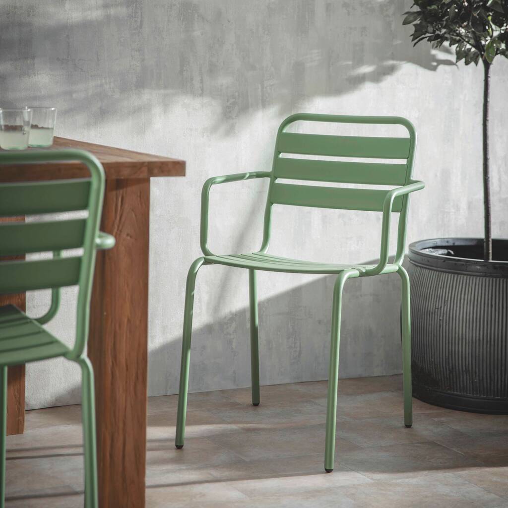 Pair Of Sage Green Garden Chairs, 1 of 8