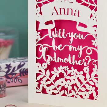 Personalised Papercut 'Be my Godmother?' Card, 5 of 6
