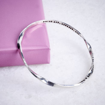 Twisted Tiny Text Personalised Silver Message Bangle, 4 of 5