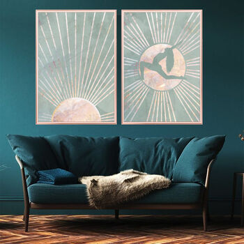 Yoga Green Sun Rays Boho Wall Art Print, 7 of 10