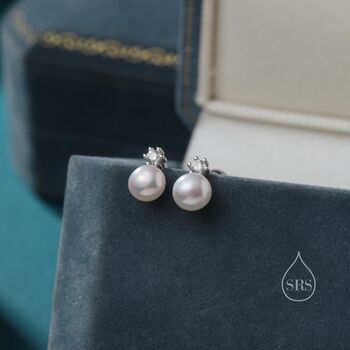 Tiny Genuine Pearl And Cz Screw Back Earrings, 5 of 12