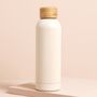 Cream Metal Water Bottle With Bamboo Top, thumbnail 2 of 3