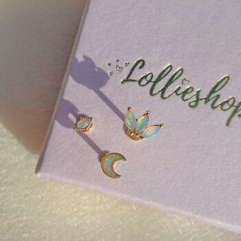 14k Solid Gold Opal Marquise Labret Earring, 4 of 6