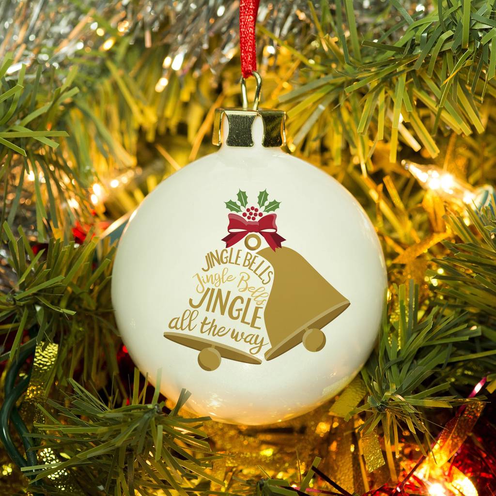 Bone China Jingle Bells Personalised Bauble By British and Bespoke
