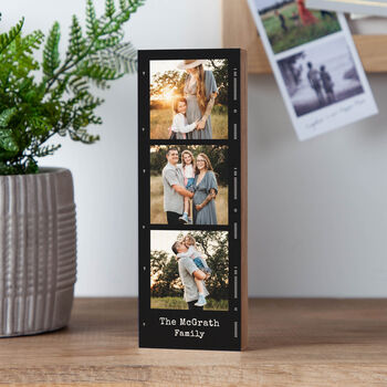Film Style Border Triple Photo Wooden Block, 2 of 2