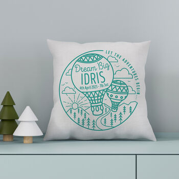 Personalised New Baby Hot Air Balloon Adventure Cushion, 3 of 7
