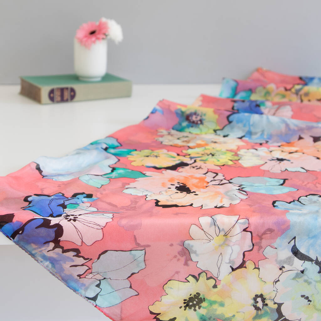 Large 'Sketched Blooms' Pure Silk Scarf, 1 of 4
