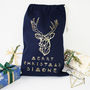 Personalised Reindeer Navy Christmas Sack, thumbnail 1 of 6