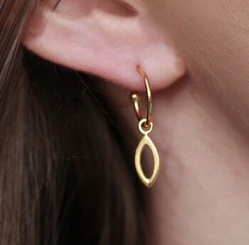 18ct Gold Plated Hoop Earrings With Oval Charms, 2 of 3