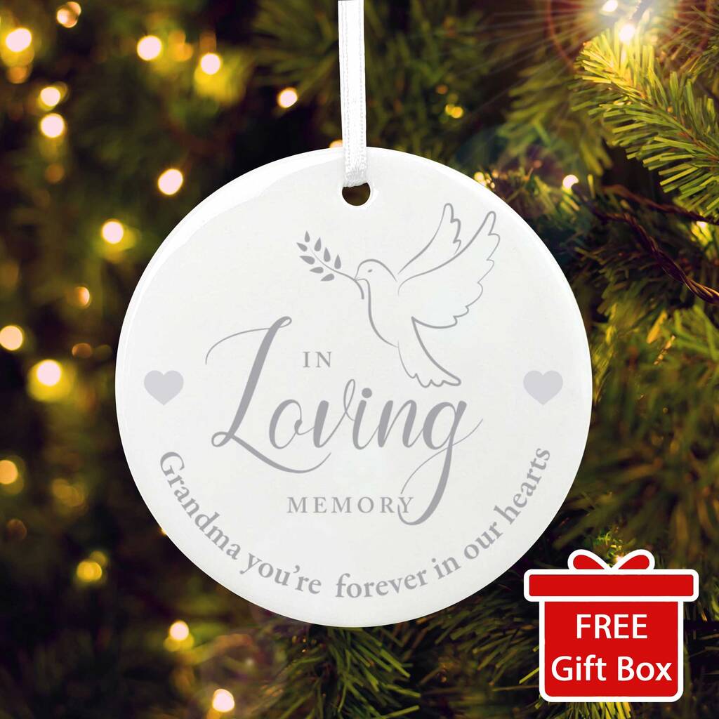 In Loving Memory Dove Ceramic Disc Hanging Decoration Bauble + Gift Box, 1 of 6