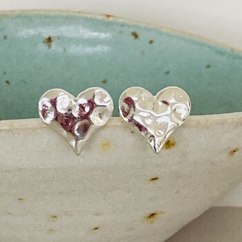Silver Hammered Heart Stud Earrings, 3 of 6