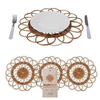 Set Four Round Rattan Placemat Dining Table Mats, 5 of 7
