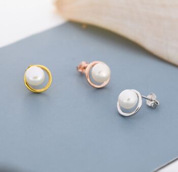 Genuine Freshwater Pearl And Circle Stud Earrings, 4 of 12