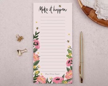 Pink Floral 'Make It Happen' To Do List Notepad, 4 of 4