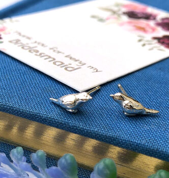 Sterling Silver Robin Thank You Bridesmaid Earrings, 6 of 12