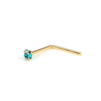 9ct Gold L Shaped Round Cz Crystal Nose Stud Pin, 6 of 9