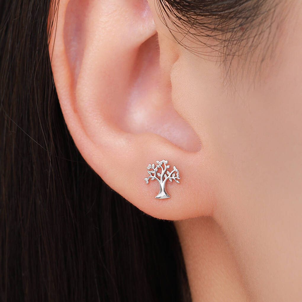 Sterling Silver Tiny Tree Stud Earrings, 1 of 12