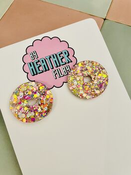 Circle Glitter Resin Earrings / Butter Yellow Earrings / Statement Studs / Modern Statement Fashion Earrings, 9 of 9