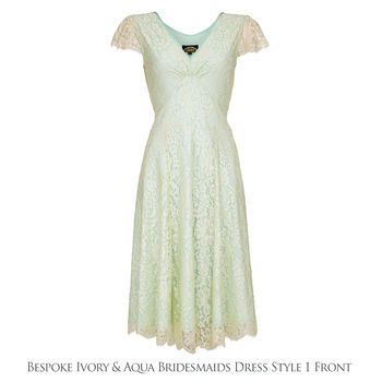Bespoke Lace Bridesmaid Dresses In Ivory And Aqua, 2 of 5