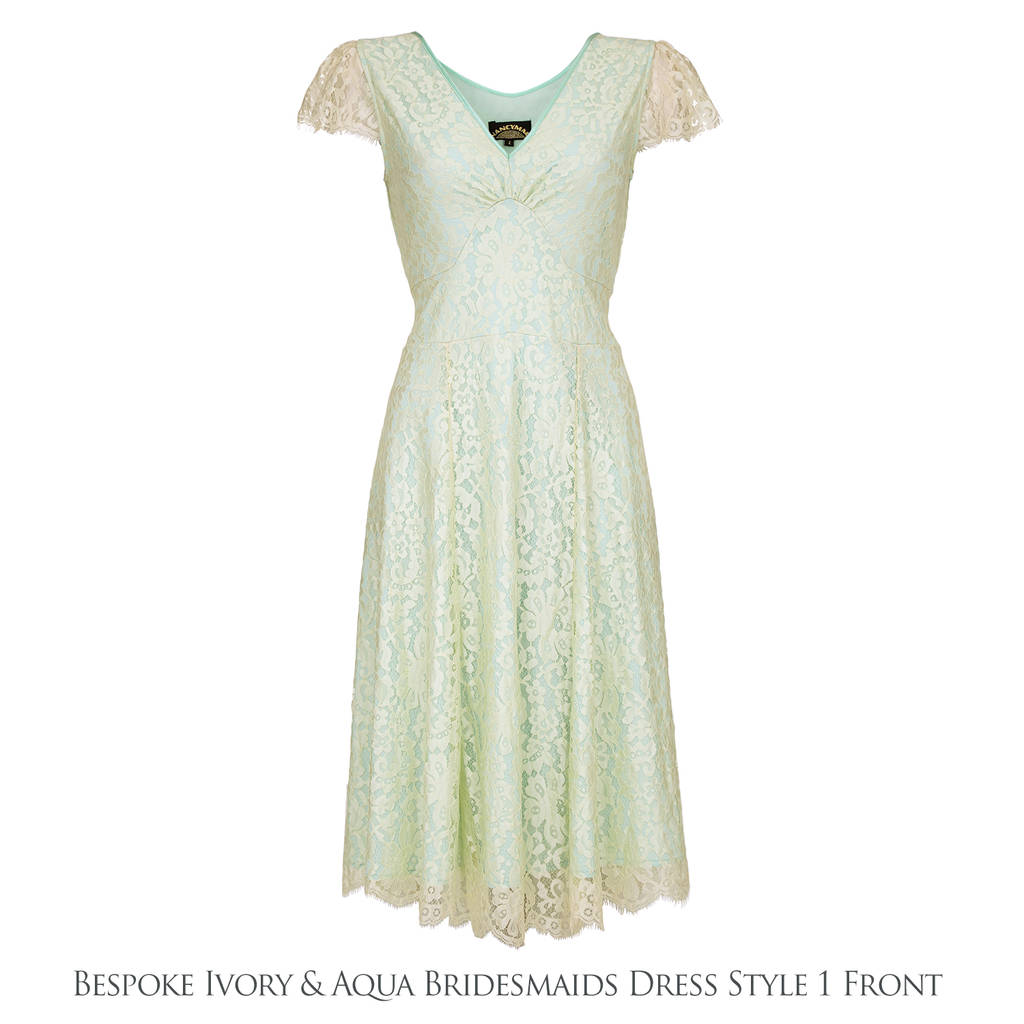 Bespoke Lace Bridesmaid Dresses In Ivory And Aqua By Nancy Mac ...