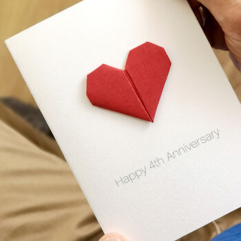Personalised 4th Linen Anniversary Origami Heart Card, 5 of 7