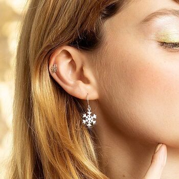 Sterling Silver Snowflake Hook Earrings, 2 of 5