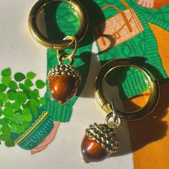 Autumn Acorn Detachable Enamel Charm Hoop Earrings, 4 of 6