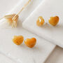 Silver Maxi Heart Stud Earrings With Yellow Jade, thumbnail 1 of 4