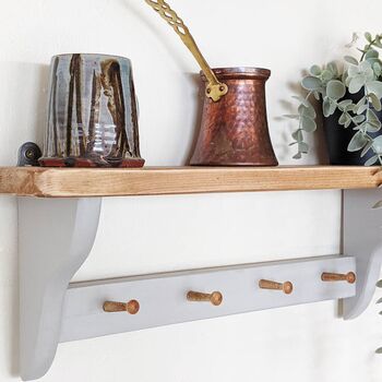 Cottage Style Wooden Shelf With Peg Rail Bancha Green, 2 of 5