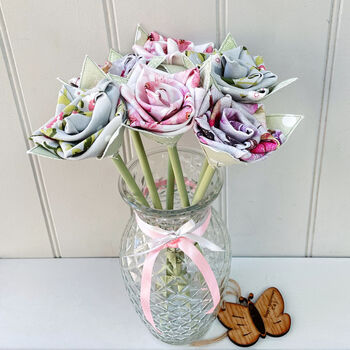 4th Anniversary Linen Roses Tulips Jug Vase Tag Option, 5 of 11