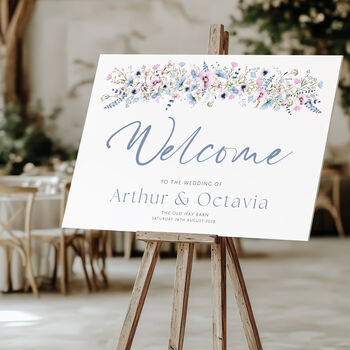 Wildflower Wedding Welcome Sign Pink And Blue, 2 of 5