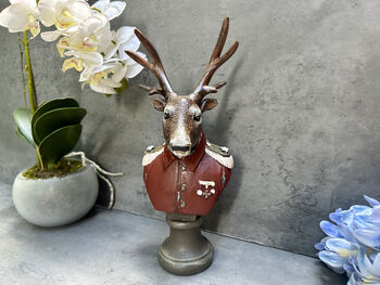 26cm Red Gentleman Stag Bust – Mini Deer Suit Figurine, 5 of 12