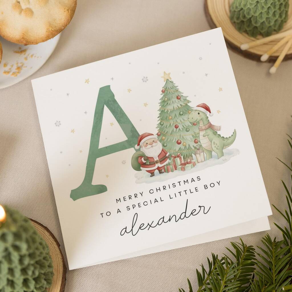 Personalised Dinosaur Christmas Card For Little Boy, 1 of 7