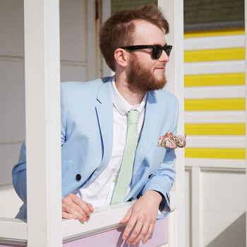 Mens Mint Green Gingham Slim Tie, 6 of 8