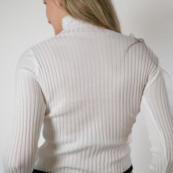 White Knitted Turtleneck Pullover Casual Sweater, 3 of 7