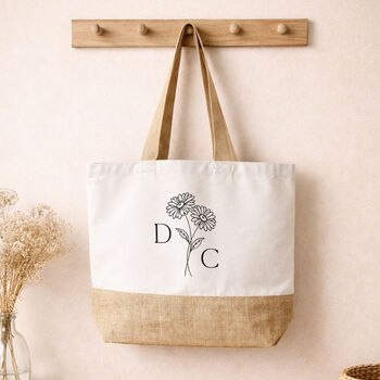 Personalised Birth Flower Initials Canvas Tote Bag, 2 of 3