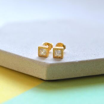 November Birthstone Gold Plated Silver Square Studs, 2 of 6