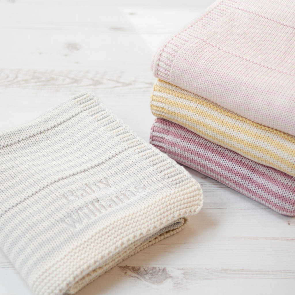 personalised unisex fine stripe baby blanket by toffee moon