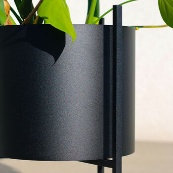 Black Round Metal Planter With Stand, 3 of 4