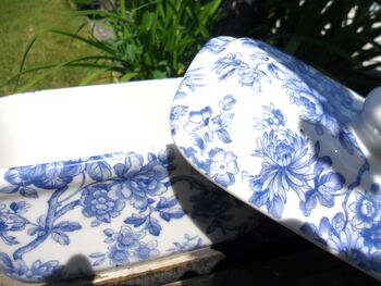 Lidded Butterdish In Blue Peony Design, 5 of 9