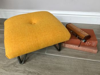 Retro Style British Wool Footstool On Hairpin Legs, 3 of 12