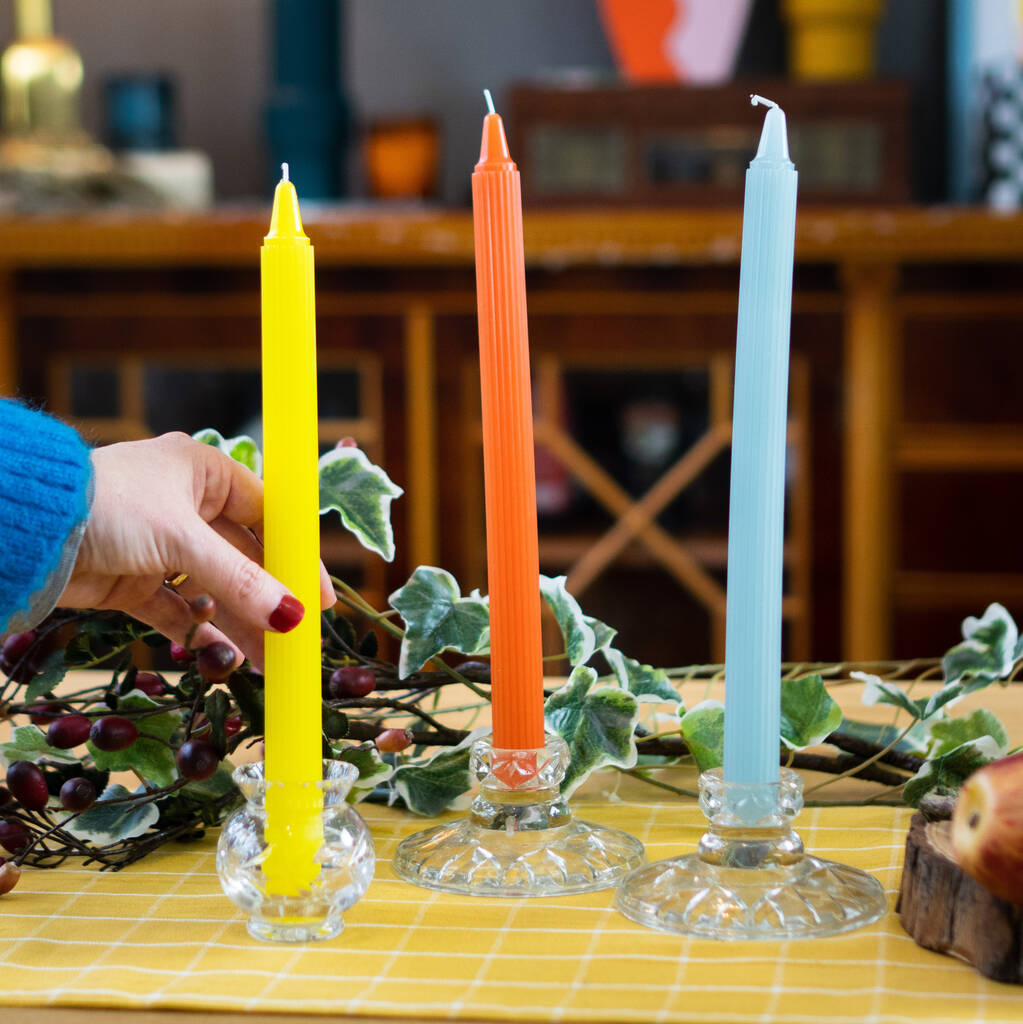 Colourful Ripple Dinner Candles Set Of Five By Rock On Ruby