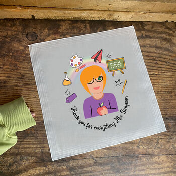 Thank You Teacher Personalised Handkerchief Pair Gift For Female Teacher, 4 of 5