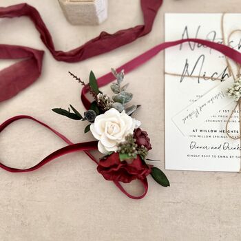 Burgundy Flower Wrist Corsage, 4 of 8