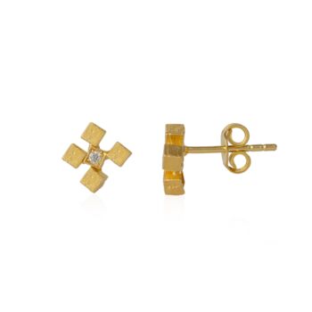 Four Cube Blocks Textured Sterling Silver Stud Earrings, 5 of 7